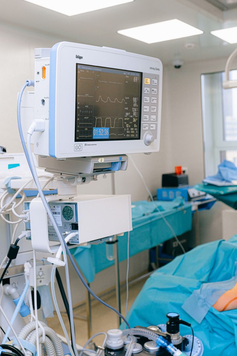 Heart monitor displaying cardiac rhythm in hospital setting