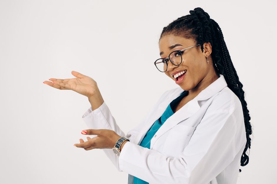 Doctor presenting medical research findings at an international conference