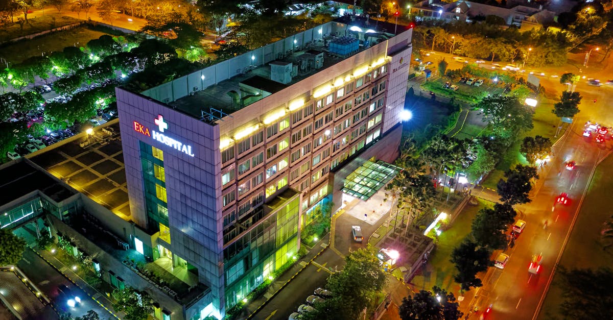 Modern hospital building at night