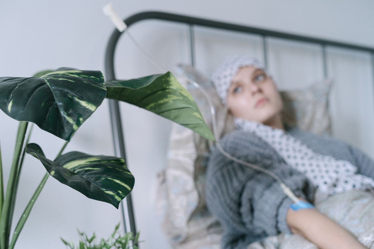 Cancer patient receiving treatment in hospital