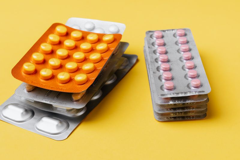 Various medication pills in blister packs