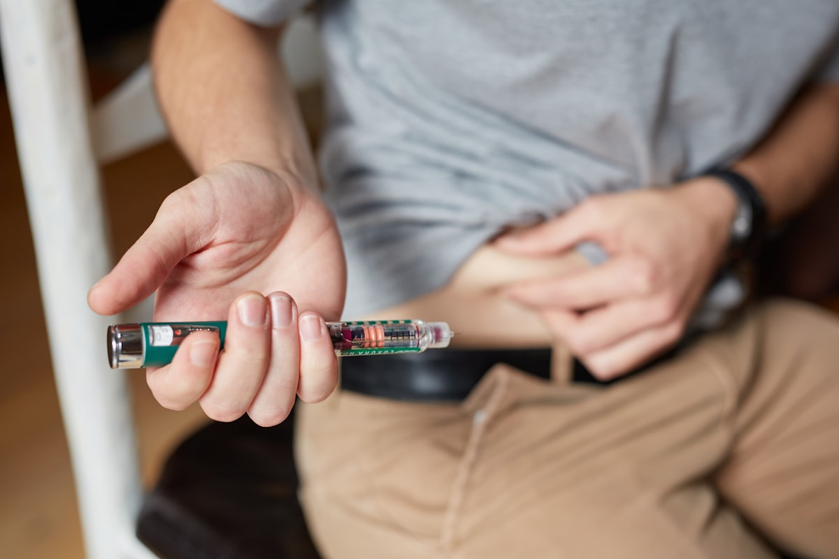 Close-up of an insulin injection pen for type 1 diabetes treatment