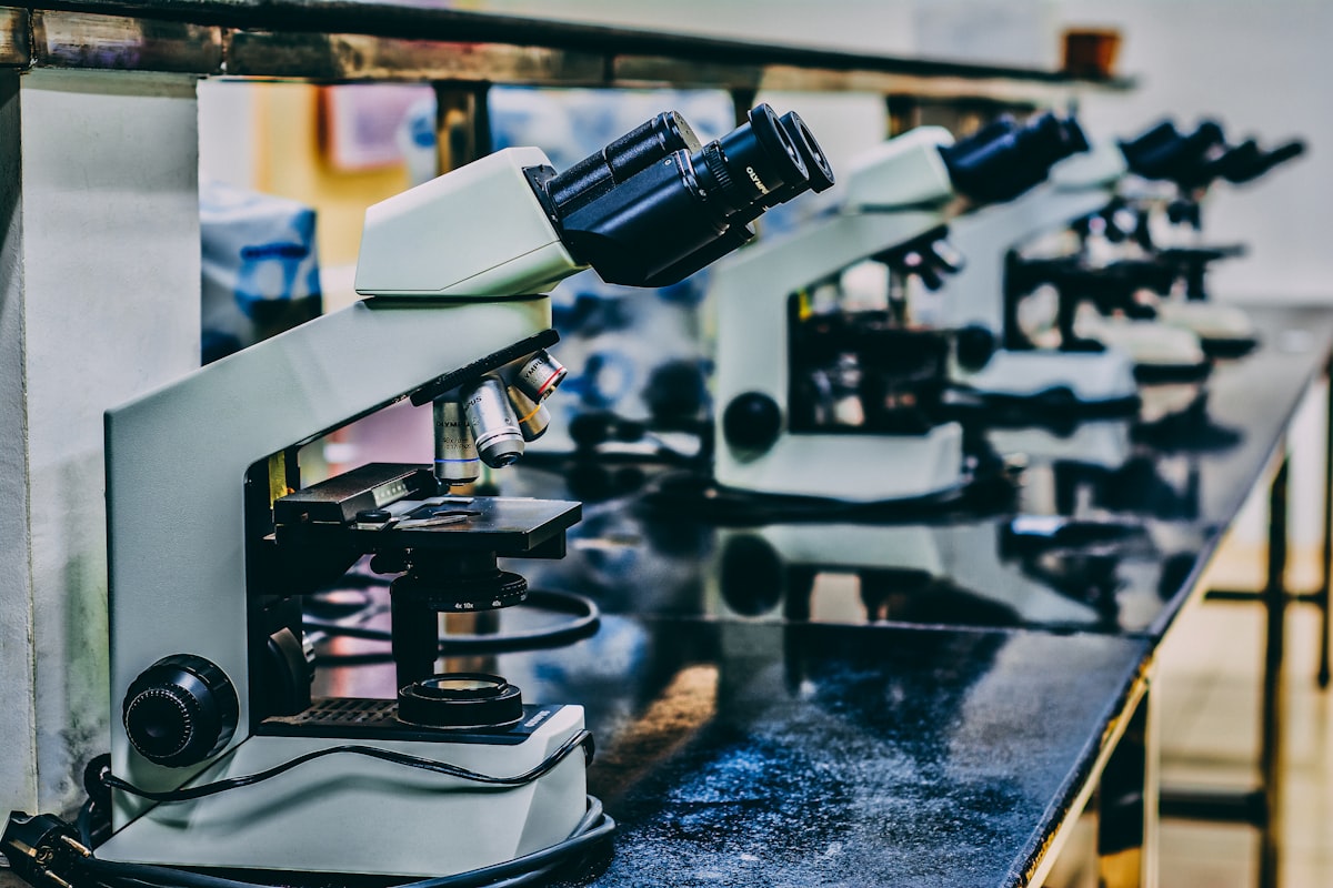 Microscope in a biological research laboratory